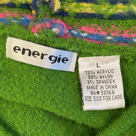 Energie Vintage Boho Hooded Sweater Juniors Size L Green Multicolor Hippie - Picture 2 of 6